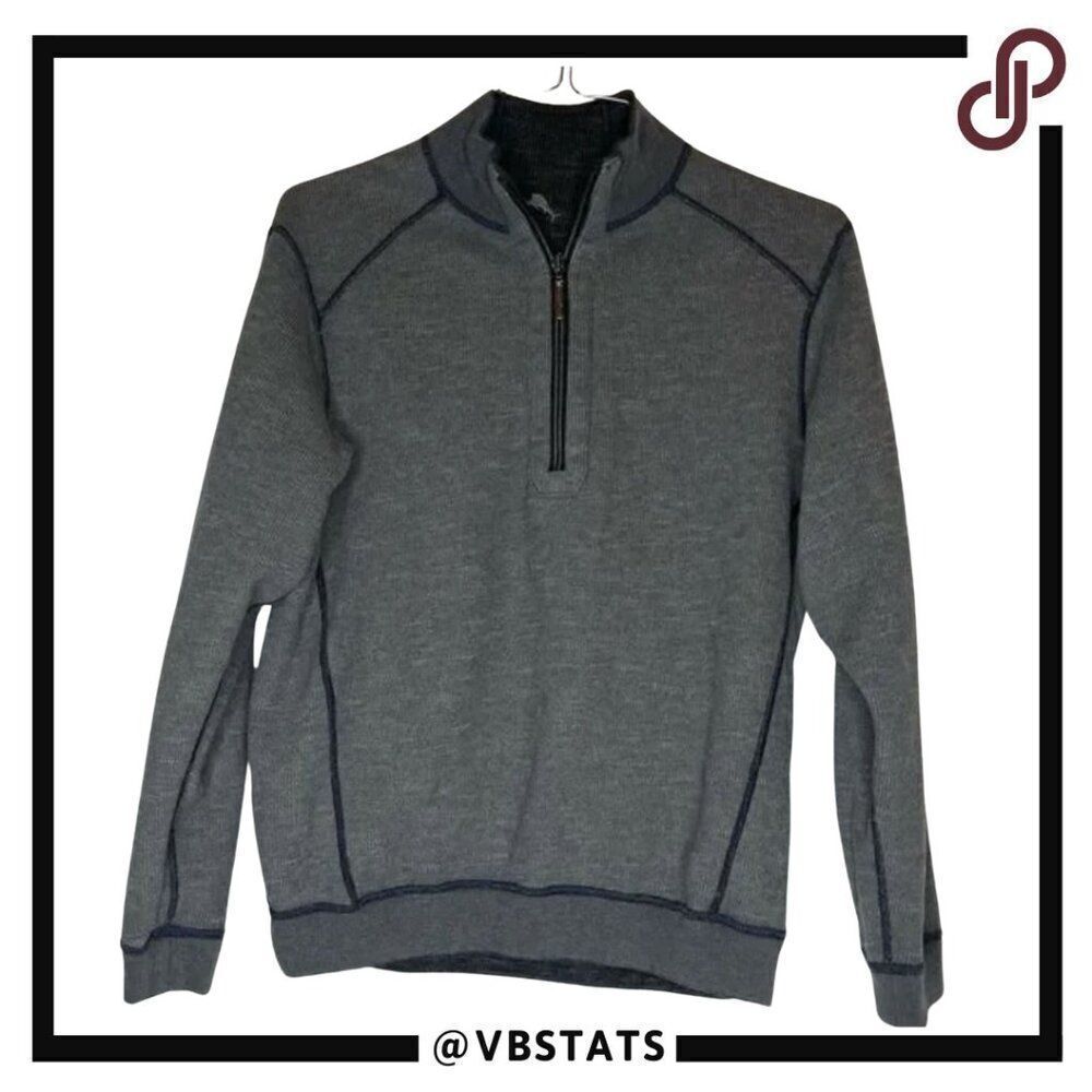 Tommy Bahama Reversible Heather Gray / Charcoal 1/4 Zip Top in Size Small‎
